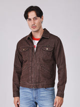 REGULAR FIT BEYOND DENIM COLLECTION MEN'S DENIM JACKET BROWN