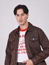 REGULAR FIT BEYOND DENIM COLLECTION MEN'S DENIM JACKET BROWN