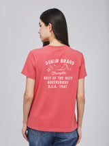 เสื้อยืดแขนสั้นผู้หญิง คอลเลคชั่น BEYOND INDIGO ทรงตรง สีชมพู