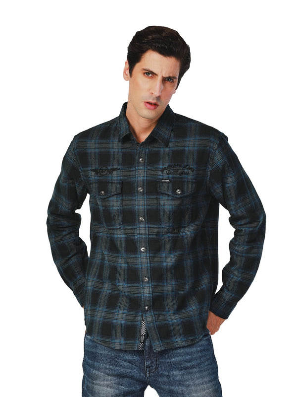 Biker Collection Regular Fit Men's Shirt Long Sleeve Navy