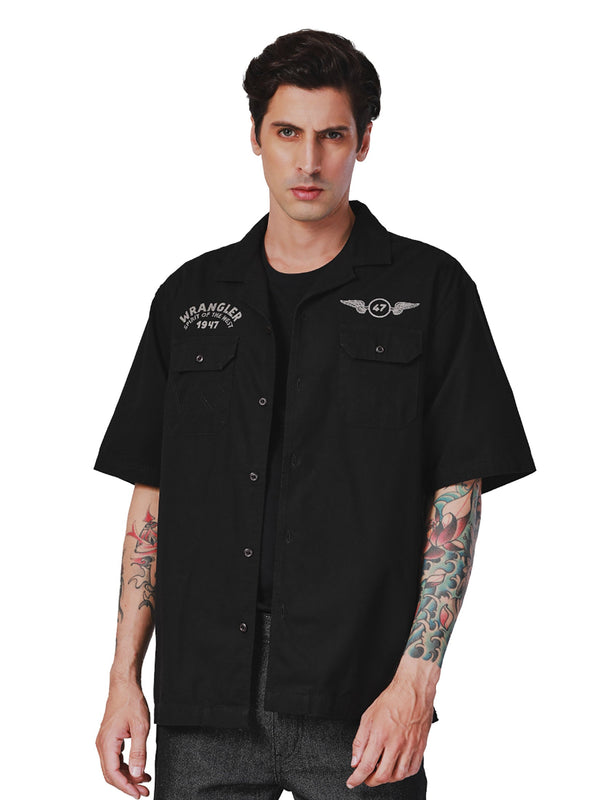 REGULAR FIT BIKER COLLECTION MEN'S SHIRT SHORT SLEEVE BLACK