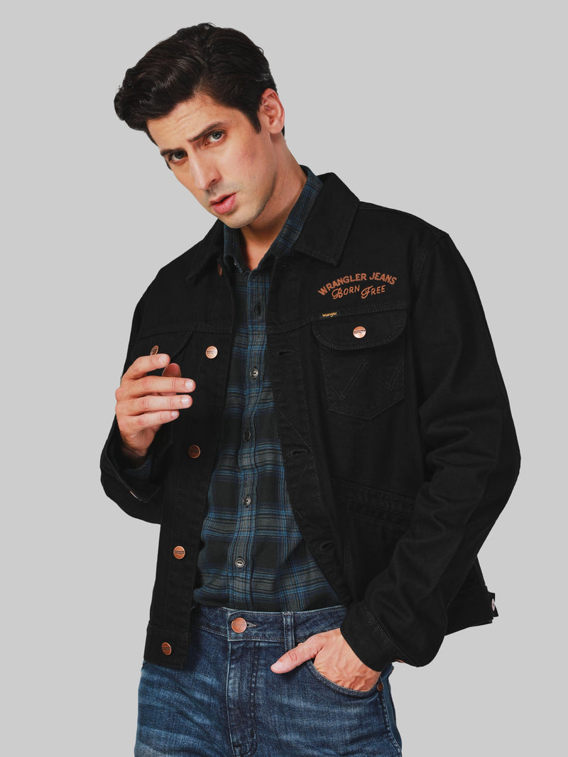 Biker Collection Regular Fit Men's Denim Jacket Black