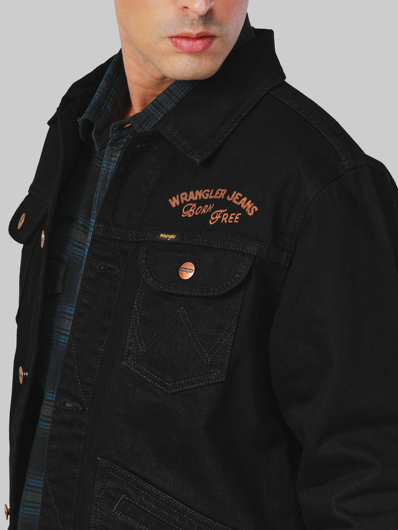 Biker Collection Regular Fit Men's Denim Jacket Black