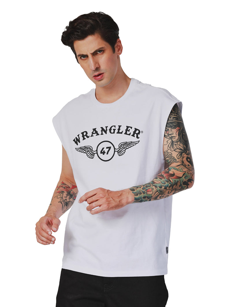 REGULAR FIT BIKER COLLECTION MEN'S TEE SLEEVELESS WHITE