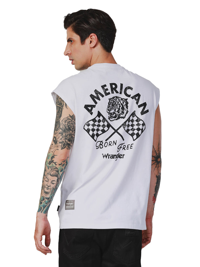 REGULAR FIT BIKER COLLECTION MEN'S TEE SLEEVELESS WHITE