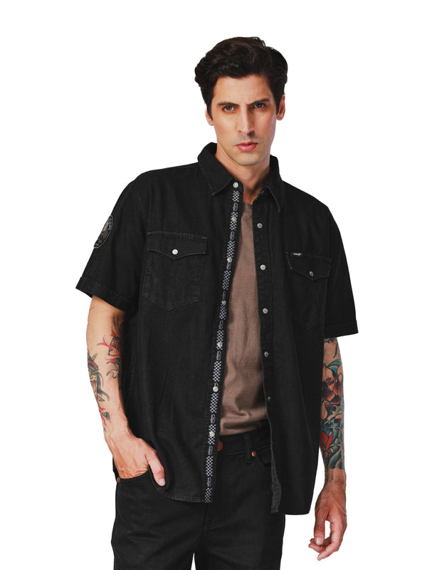 Biker Collection Regular Fit Men's Shirt Short Sleeve Black