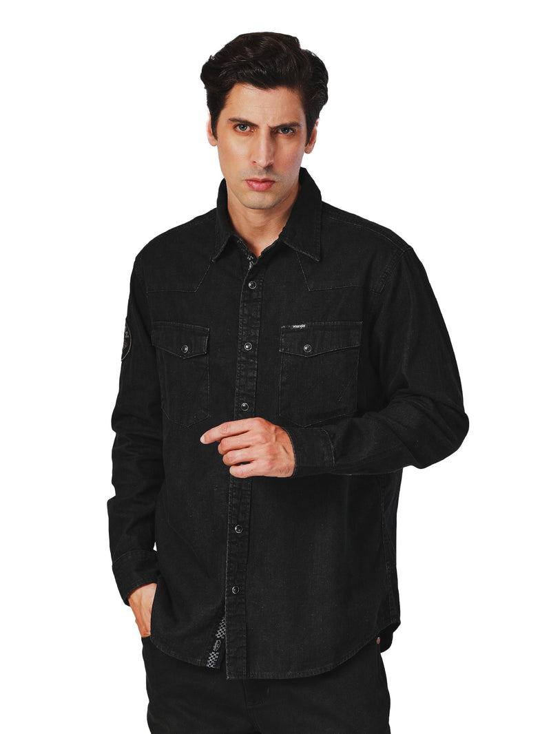 Biker Collection Regular Fit Men's Shirt Long Sleeve Black