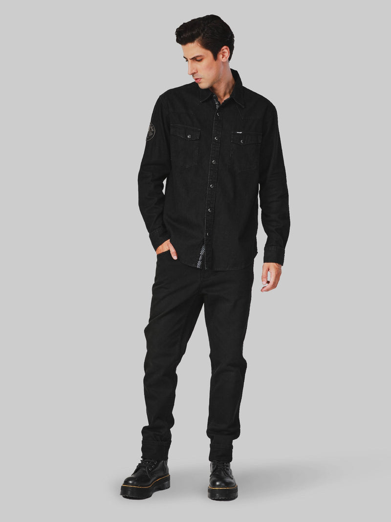 Biker Collection Regular Fit Men's Shirt Long Sleeve Black