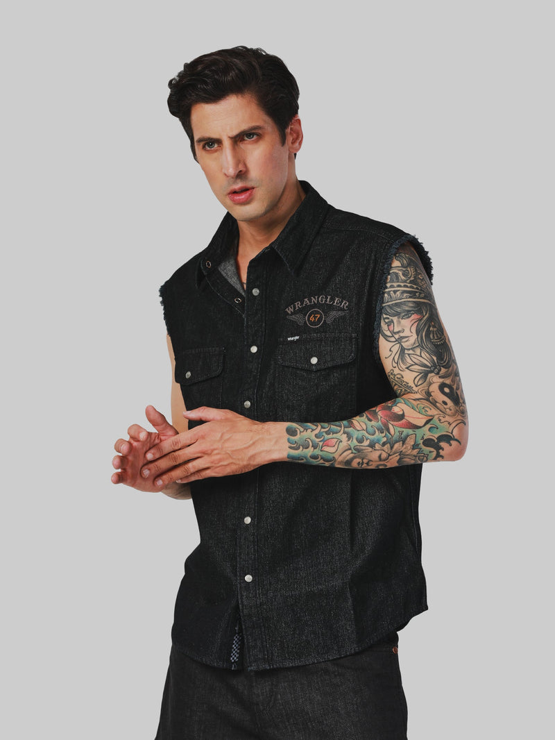 REGULAR FIT BIKER COLLECTION MEN'S VEST BLACK