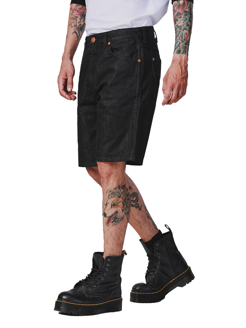 FRONTIER SHORTS FIT BIKER COLLECTION MID RISE COMFORT MEN'S DENIM SHORTS BLACK