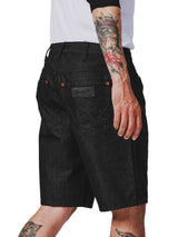 FRONTIER SHORTS FIT BIKER COLLECTION MID RISE COMFORT MEN'S DENIM SHORTS BLACK