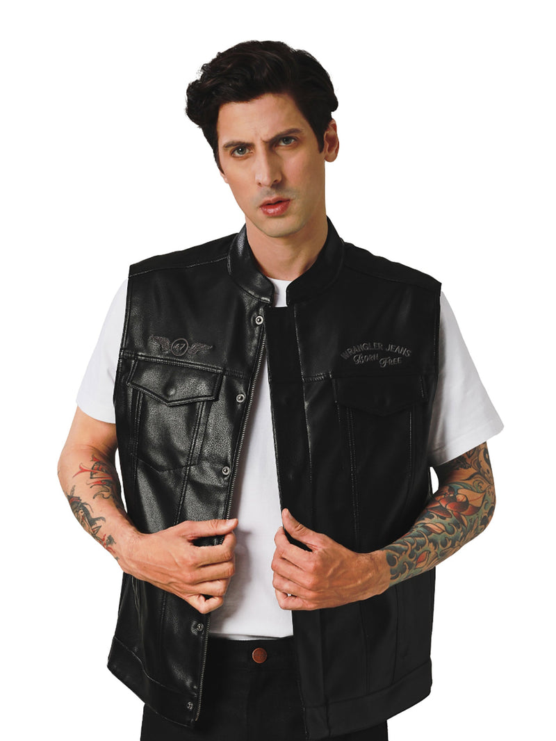 REGULAR FIT BIKER COLLECTION MEN'S VEST BLACK