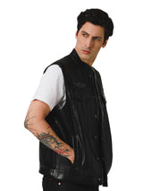 REGULAR FIT BIKER COLLECTION MEN'S VEST BLACK