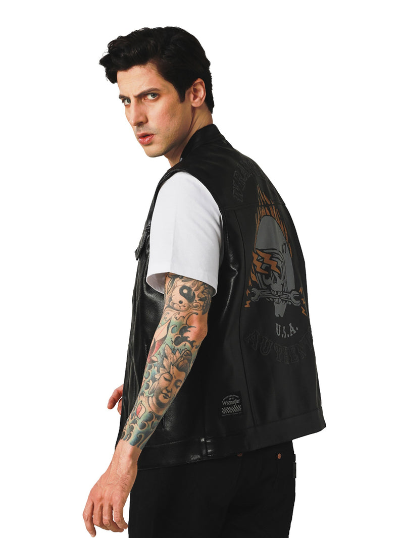 REGULAR FIT BIKER COLLECTION MEN'S VEST BLACK