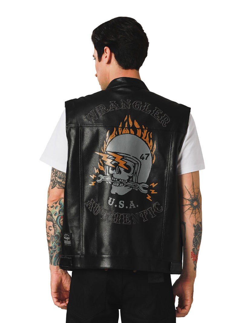 REGULAR FIT BIKER COLLECTION MEN'S VEST BLACK