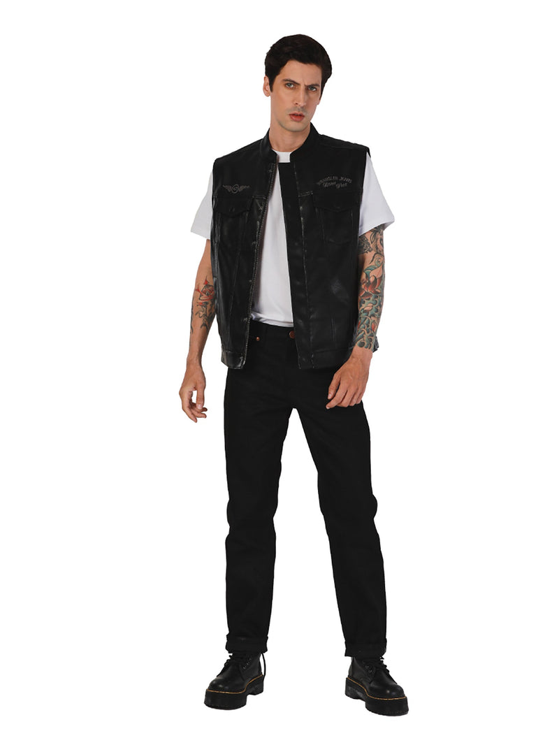 REGULAR FIT BIKER COLLECTION MEN'S VEST BLACK