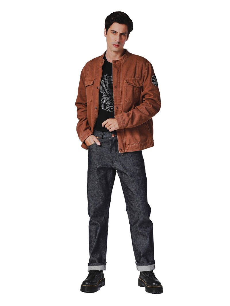 REGULAR FIT BIKER COLLECTION MEN'S BIKER JACKET BROWN