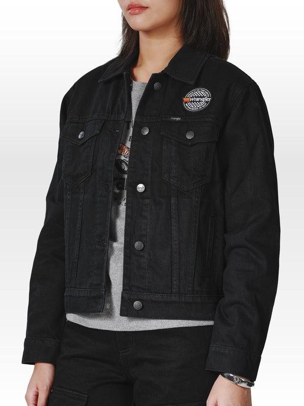 REGULAR FIT BIKER COLLECTION WOMEN'S DENIM JACKET BLACK