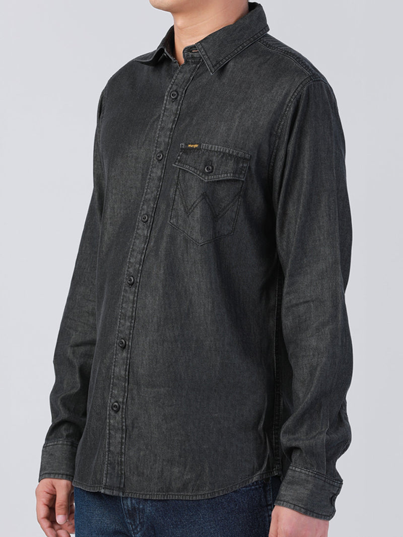 SLIM FIT MEN'S SHIRT LONG SLEEVE BLACK INDIGO