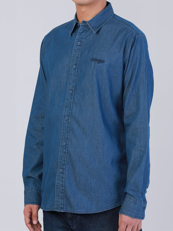 REGULAR FIT MEN'S SHIRT LONG SLEEVE MID INDIGO