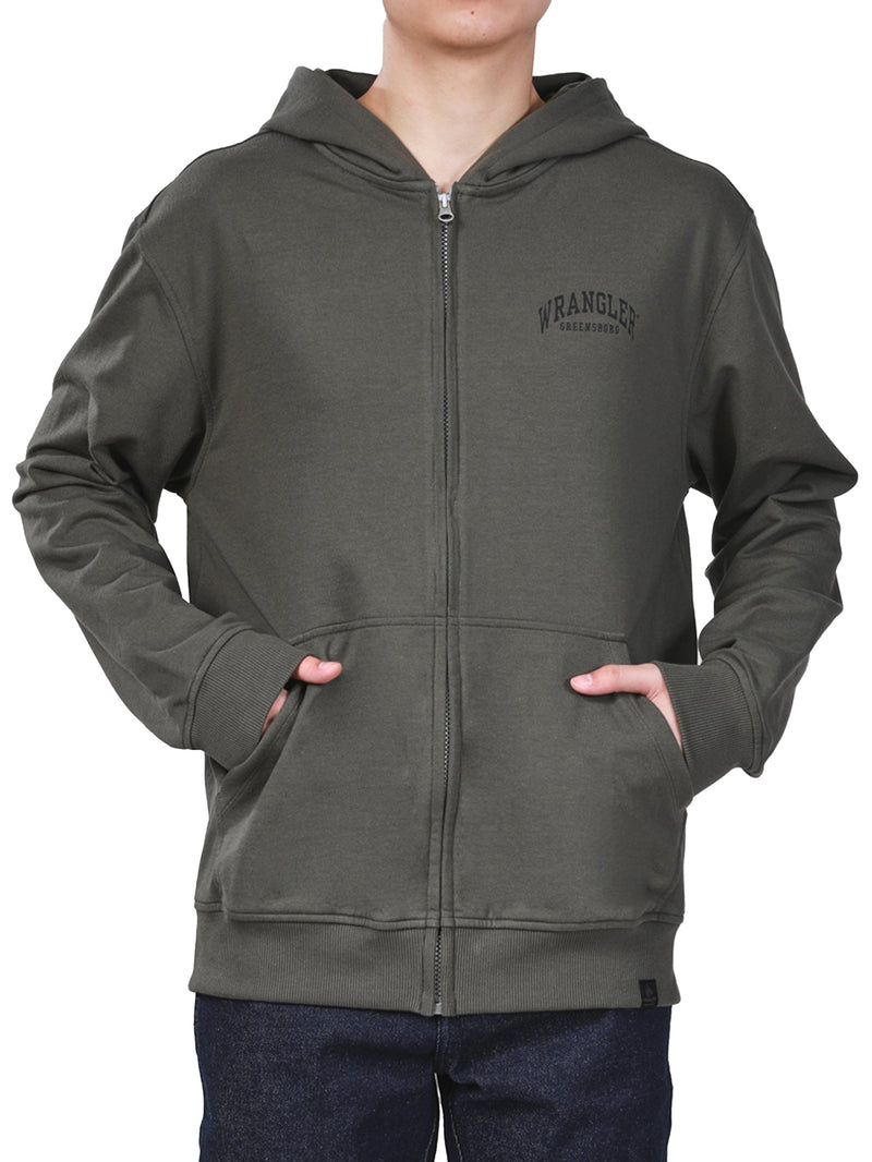 REGULAR FIT MEN'S ZIP UP HOODIE OLIVE GREEN