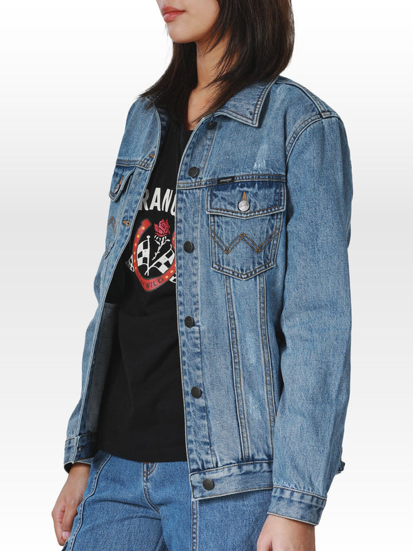 REGULAR FIT BIKER COLLECTION WOMEN'S DENIM JACKET MID INDIGO