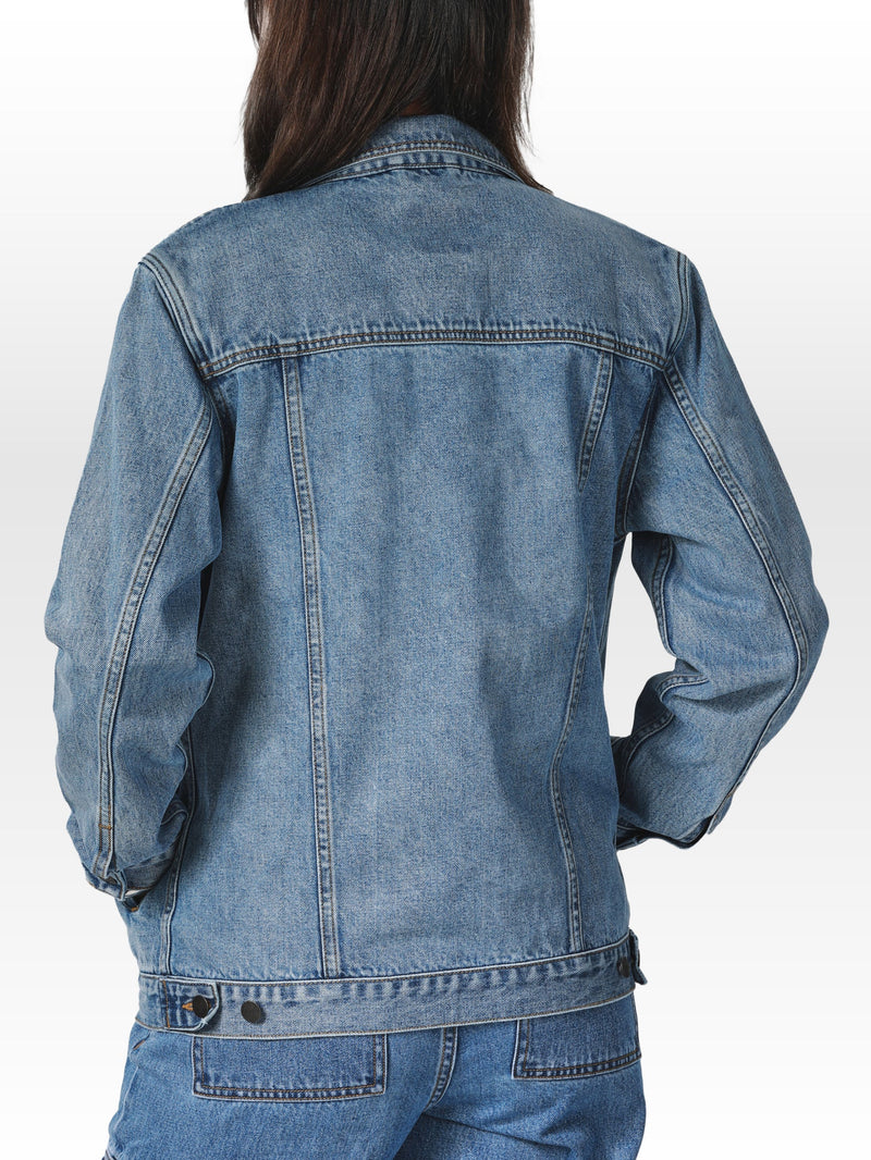 REGULAR FIT BIKER COLLECTION WOMEN'S DENIM JACKET MID INDIGO