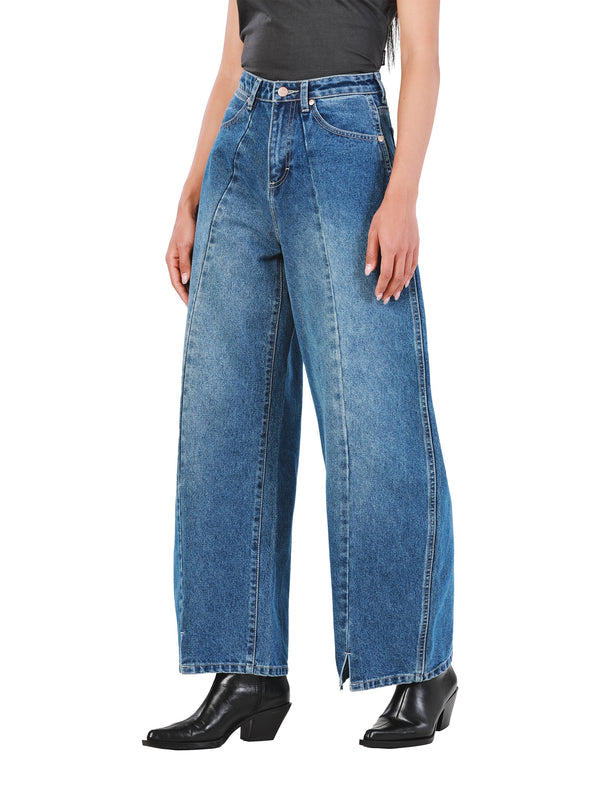 BARREL FIT EVERYDAY WITH WRANGLER COLLECTION HIGH RISE RELAXED WOMEN'S JEANS MID INDIGO