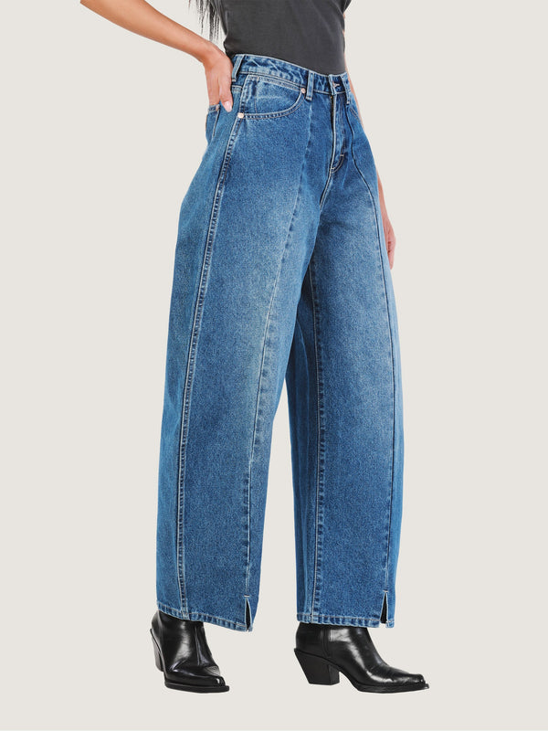 BARREL FIT EVERYDAY WITH WRANGLER COLLECTION HIGH RISE RELAXED WOMEN'S JEANS MID INDIGO