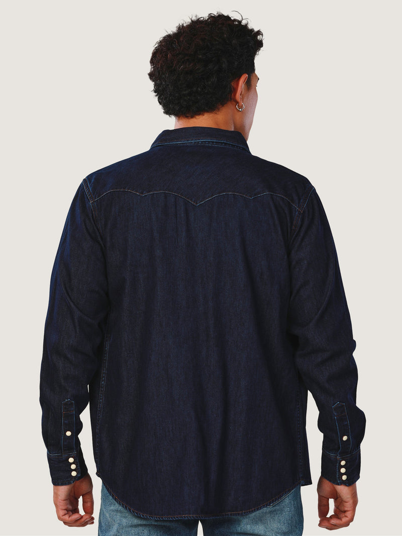 REGULAR FIT EVERYDAY WITH WRANGLER COLLECTION MEN'S DENIM SHIRT LONG SLEEVE DARK INDIGO