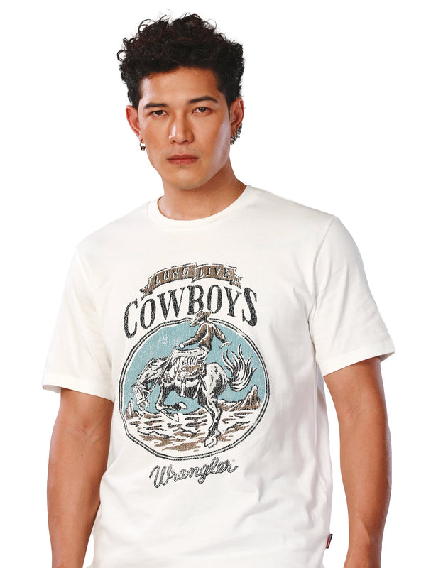 เสื้อยืดแขนสั้นผู้ชาย คอลเลคชั่น EVERYDAY WITH WRANGLER ทรงตรง สีครีม