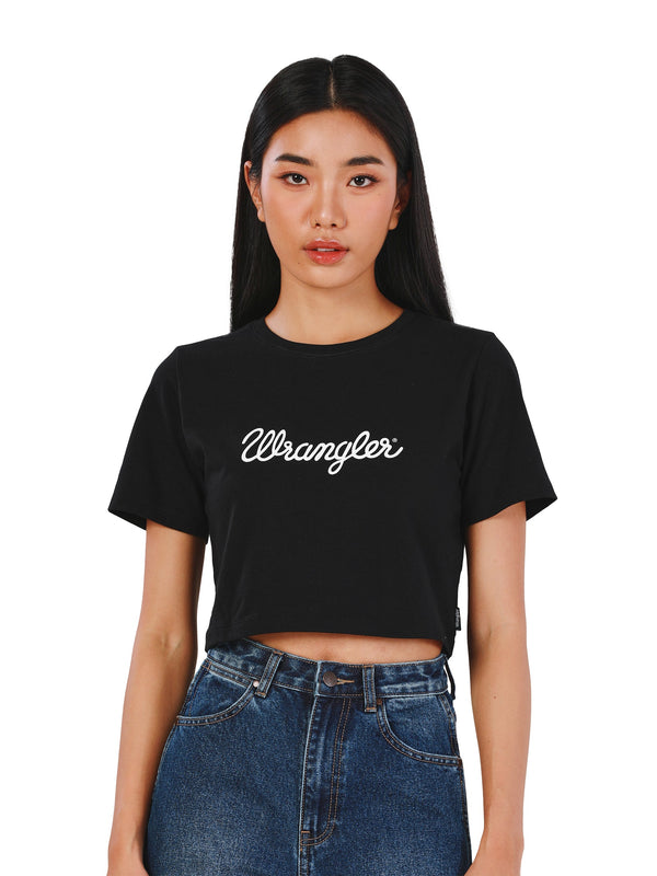 เสื้อยืดแขนสั้นผู้หญิง คอลเลคชั่น EVERYDAY WITH WRANGLER CROPPED FIT สีดำ