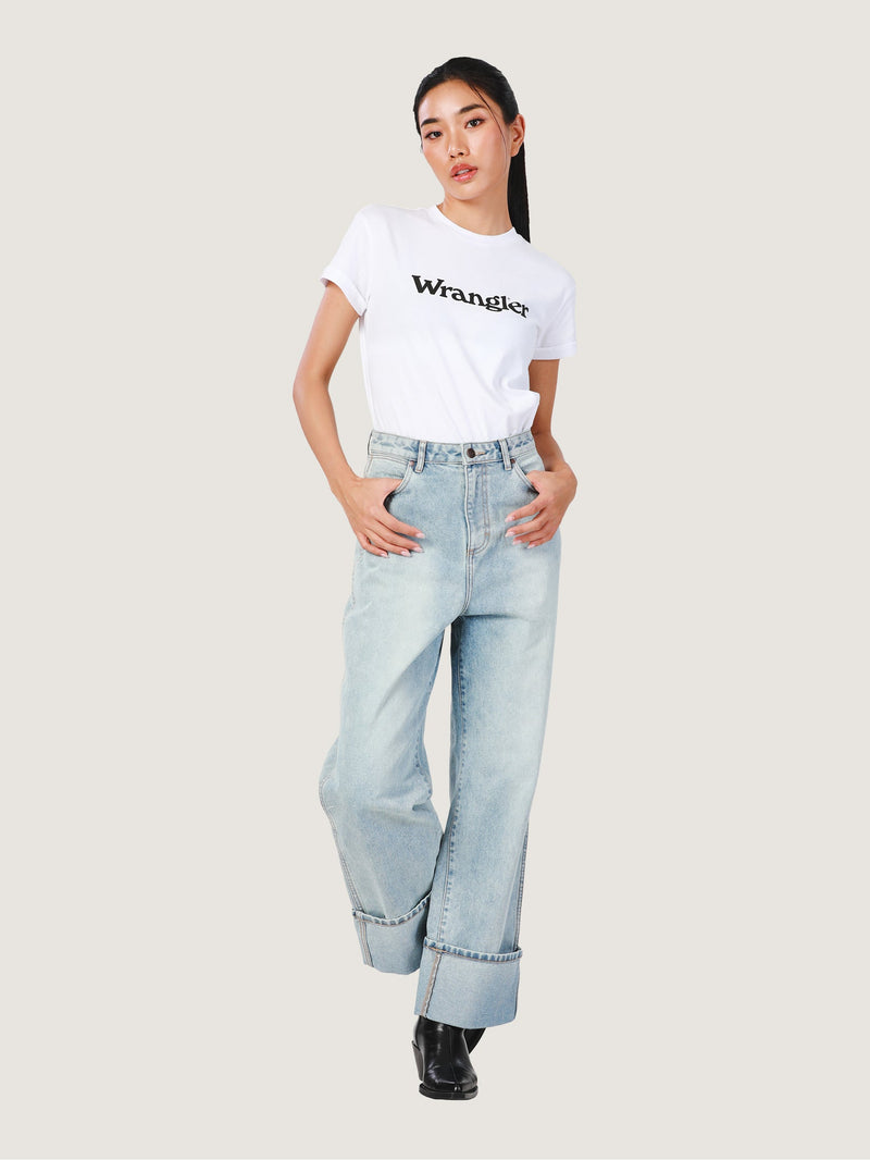 เสื้อยืดแขนสั้นผู้หญิง คอลเลคชั่น EVERYDAY WITH WRANGLER RELAXED FIT สีขาว