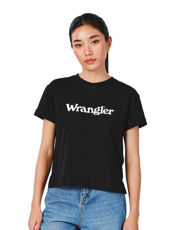 เสื้อยืดแขนสั้นผู้หญิง คอลเลคชั่น EVERYDAY WITH WRANGLER RELAXED FIT สีดำ