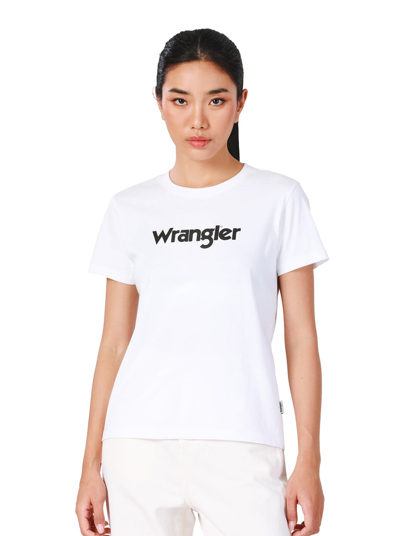 เสื้อยืดแขนสั้นผู้หญิง คอลเลคชั่น EVERYDAY WITH WRANGLER ทรงตรง สีขาว