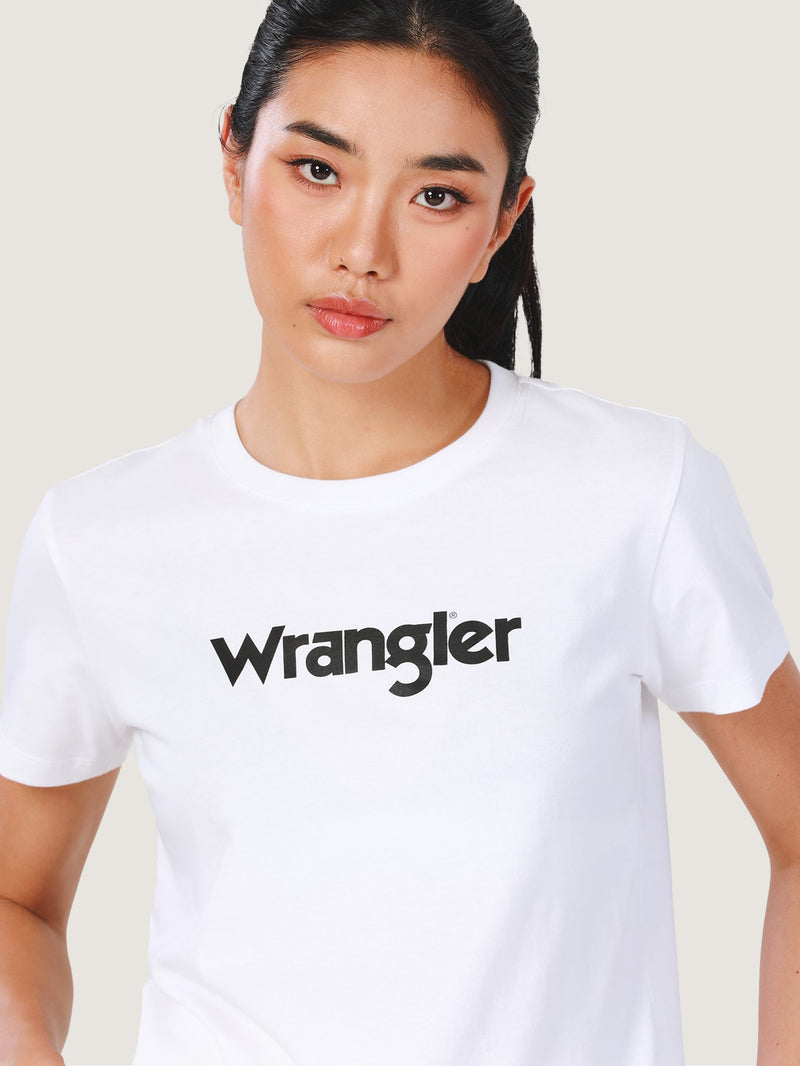 เสื้อยืดแขนสั้นผู้หญิง คอลเลคชั่น EVERYDAY WITH WRANGLER ทรงตรง สีขาว