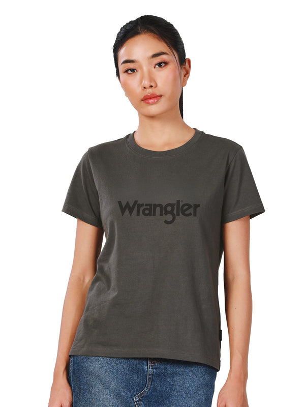 เสื้อยืดแขนสั้นผู้หญิง คอลเลคชั่น EVERYDAY WITH WRANGLER ทรงตรง สีเทา