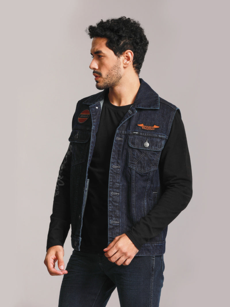 SLIM FIT BIKER LOOK COLLECTION MEN'S VEST DENIM