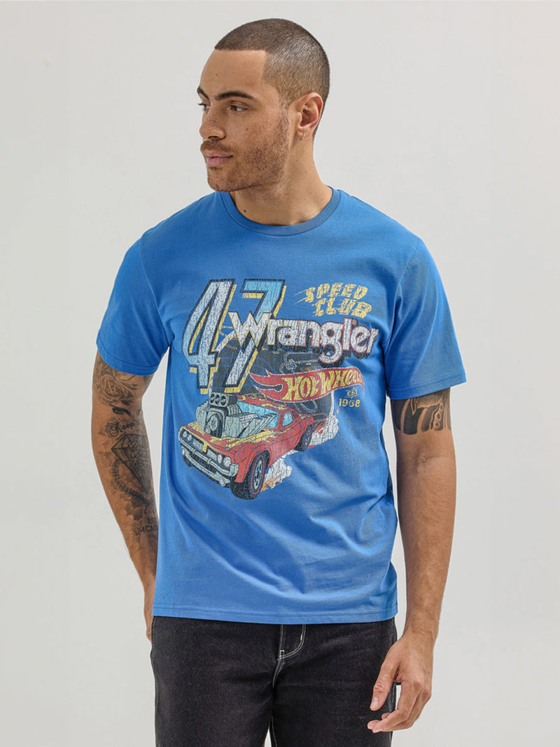 REGULAR FIT WRANGLER X HOT WHEELS COLLECTION MEN'S TEE SHORT SLEEVE BLUE