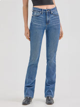 กางเกงยีนส์ผู้หญิง คอลเลคชั่น WRANGLER X HOT WHEELS BOOTCUT FIT เอวสูง ทรงขาม้า สียีนส์เข้ม