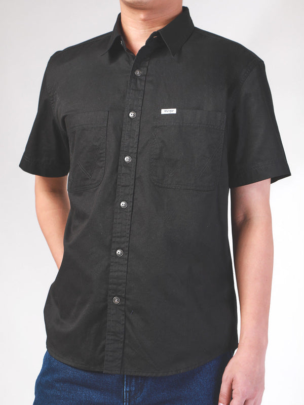 REGULAR FIT MEN'S SHIRT SHORT SLEEVE BLACK