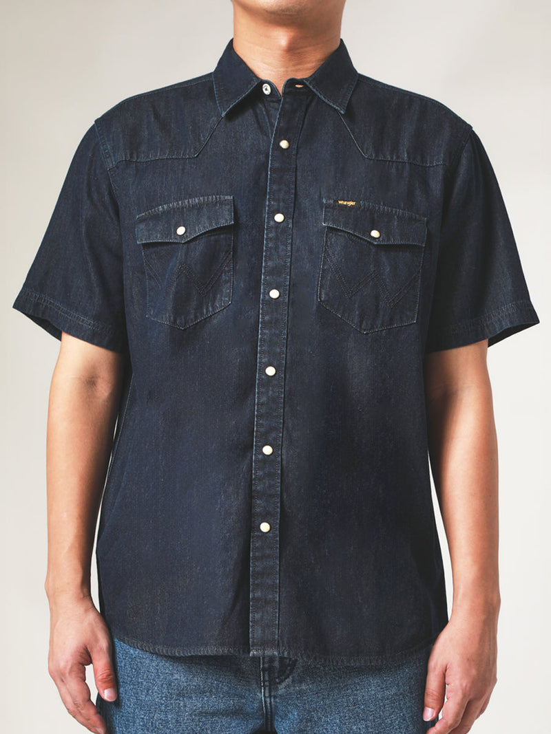 REGULAR FIT WRANGLER FOR ALL COLLECTION MEN'S SHIRT SHORT SLEEVE DARK INDIGO