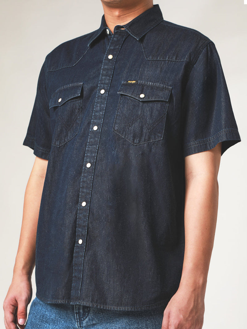 REGULAR FIT WRANGLER FOR ALL COLLECTION MEN'S SHIRT SHORT SLEEVE DARK INDIGO