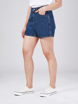 SHORTS FIT MID RISE WOMEN'S DENIM SHORTS MID INDIGO