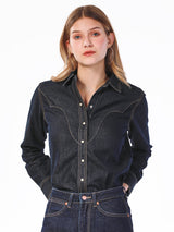 LEGEND OF WRANGLER COLLECTION WOMEN'S DENIM SHIRT LONG SLEEVES RAW DENIM