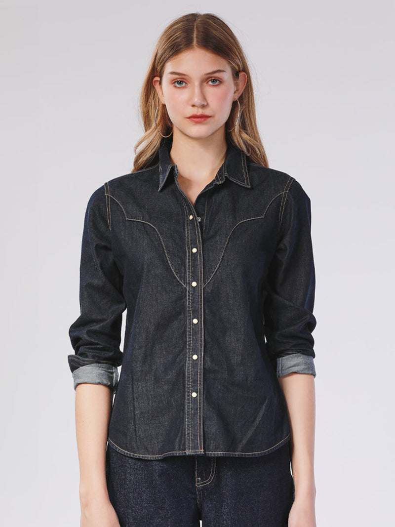 LEGEND OF WRANGLER COLLECTION WOMEN'S DENIM SHIRT LONG SLEEVES RAW DENIM