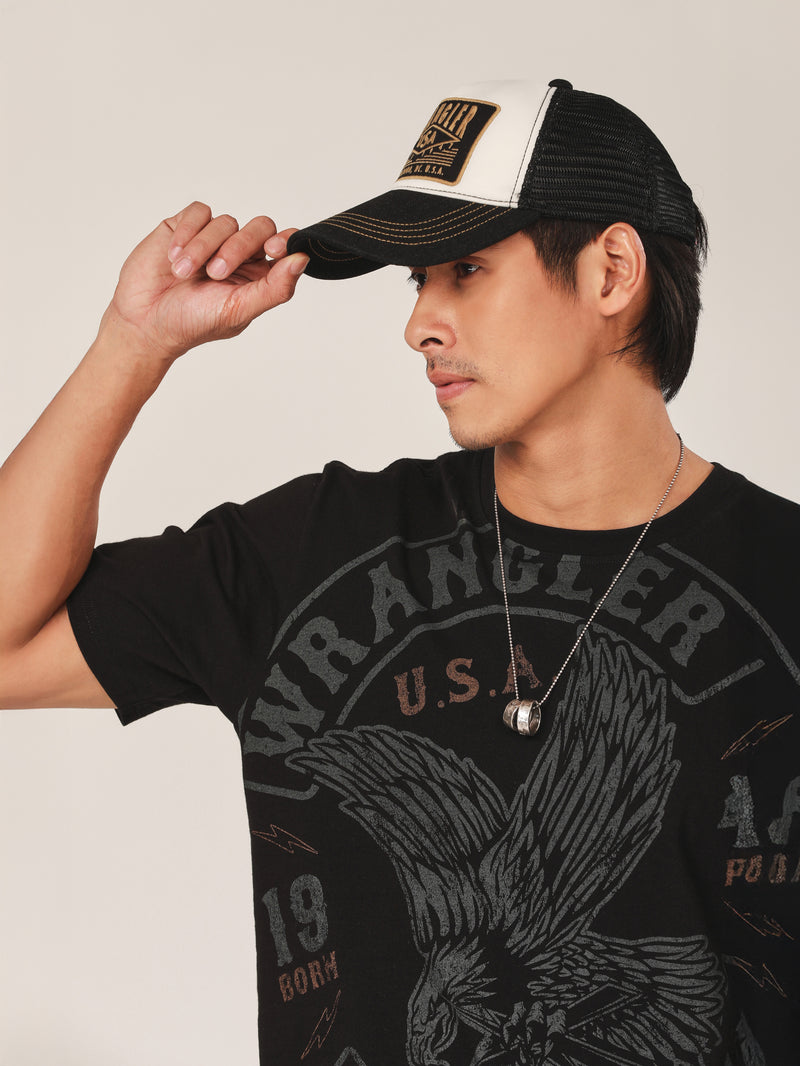 เสื้อยืดแขนสั้นผู้ชาย ทรงตรง สีดำ