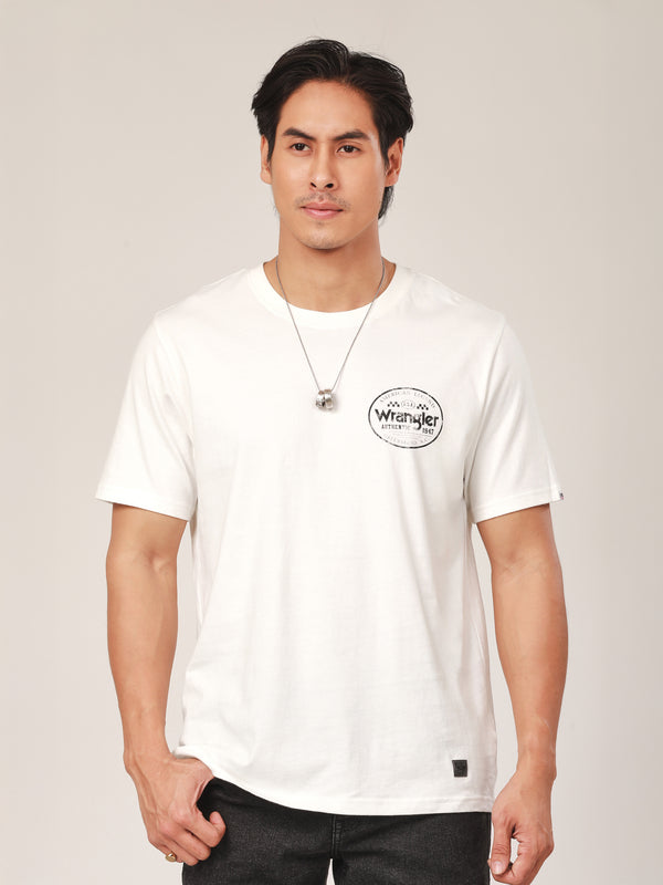 เสื้อยืดแขนสั้นผู้ชาย ทรงตรง สีขาว