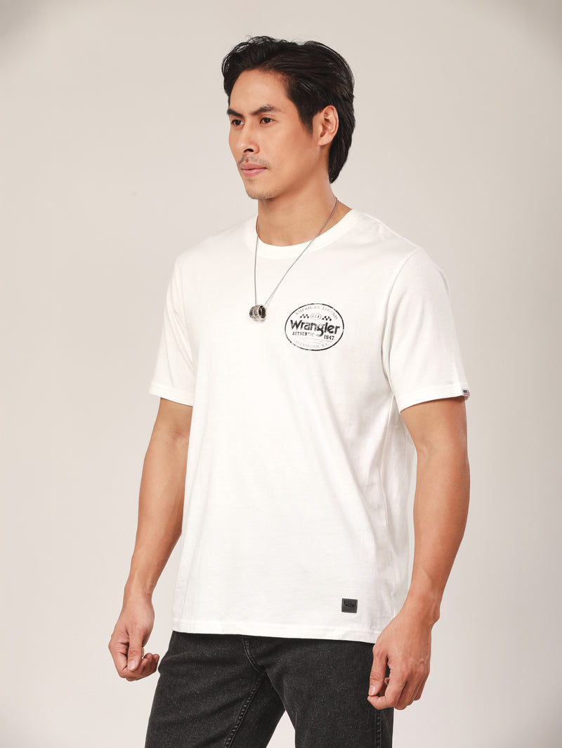 เสื้อยืดแขนสั้นผู้ชาย ทรงตรง สีขาว