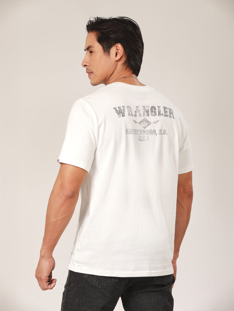 เสื้อยืดแขนสั้นผู้ชาย ทรงตรง สีขาว